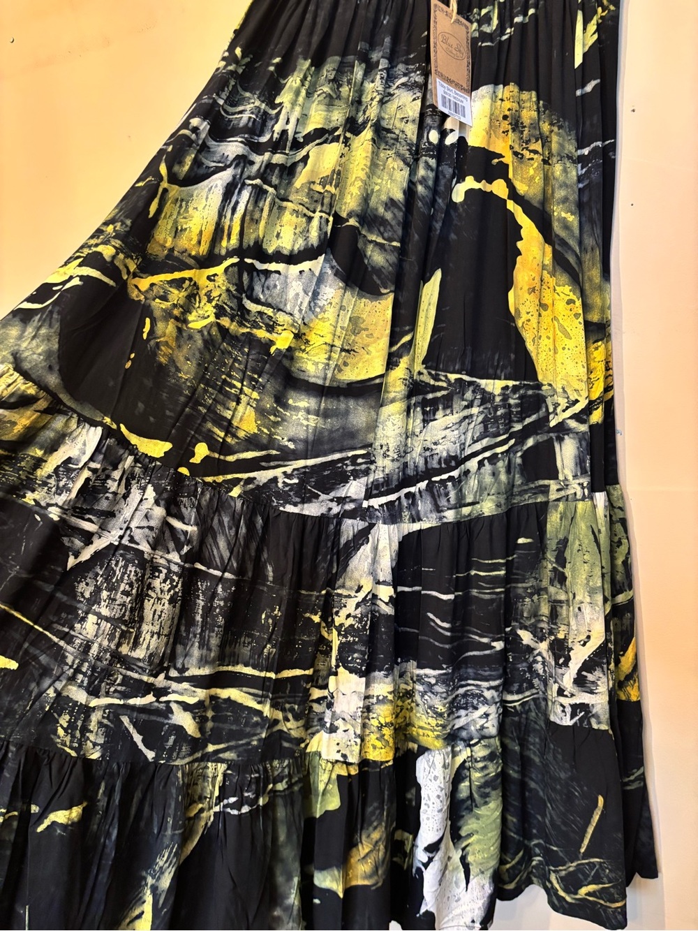 Blue Sky Clothing Co Abstract Brushstroke Maxi Skirt in Black and Yellow